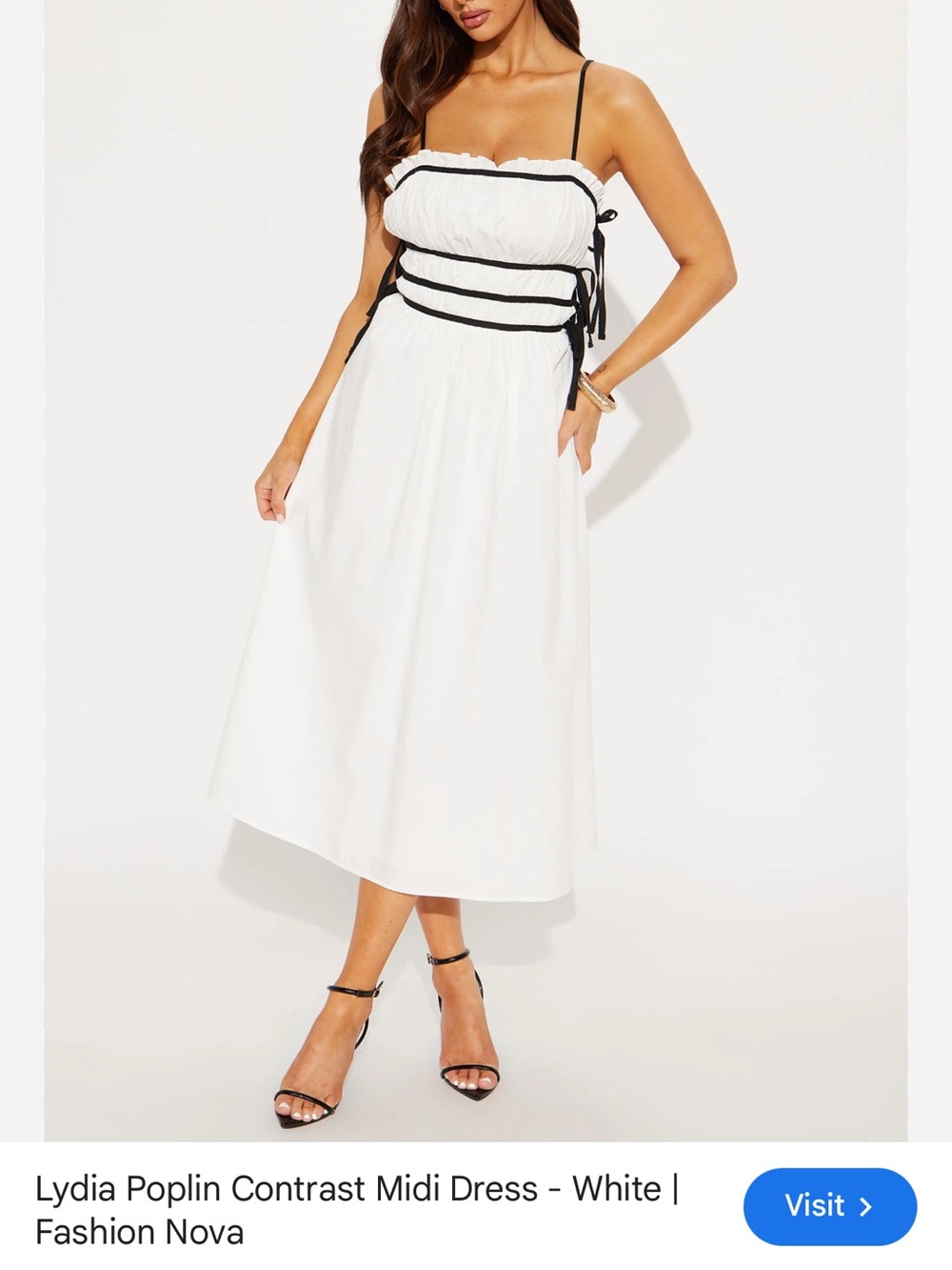 Fashion Nova White Midi Dress with Black Contrast Trim